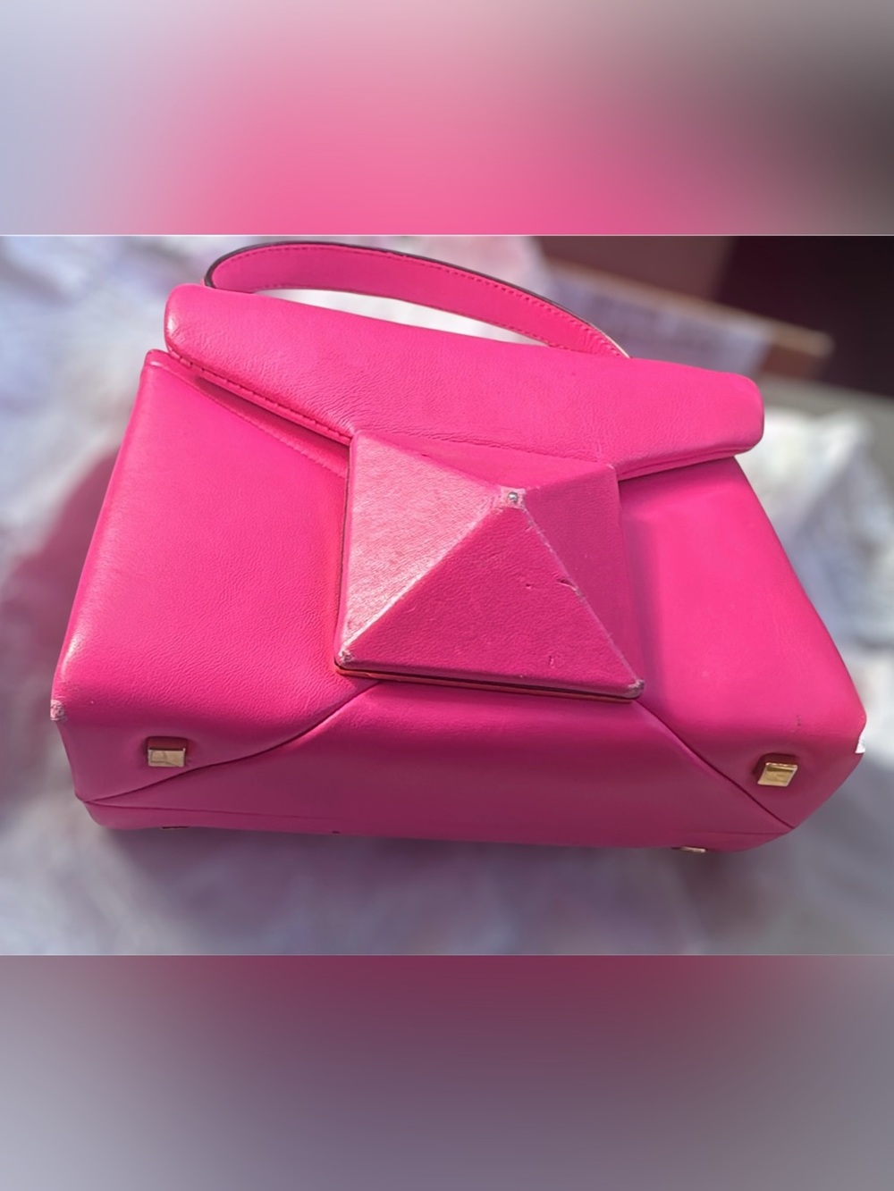 VALENTINO GARAVANI Nappa Tonal Monochrome Mini One Stud Top Handle Bag Pink PP - Picture 3 of 15